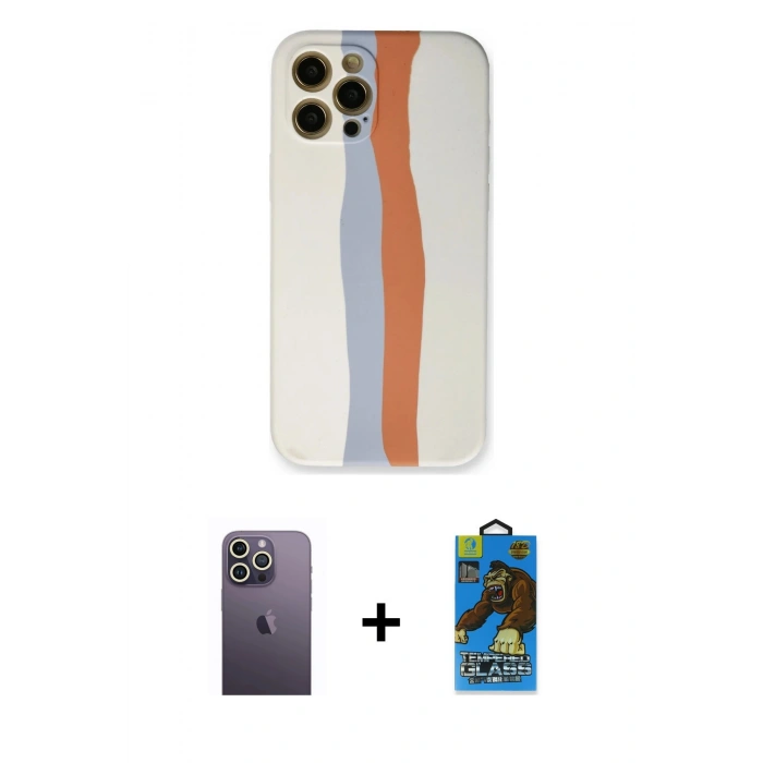 MARSİLYAN™- iPhone 12 Pro Max Kılıf Yadigar Çizgi - Siyah 18D Cam Ekran Koruyucu + Neon Fosforlu Kamera Lens - BZ