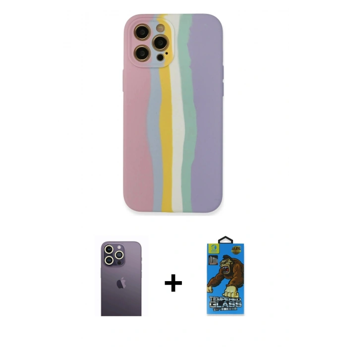 MARSİLYAN™- iPhone 12 Pro Max Kılıf Yadigar Çizgi - Siyah 18D Cam Ekran Koruyucu + Neon Fosforlu Kamera Lens - BZ
