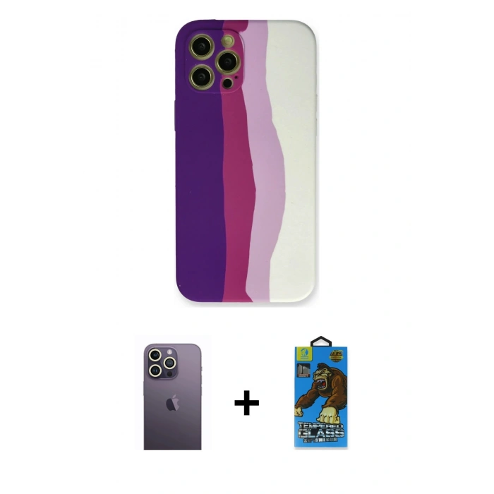 MARSİLYAN™- iPhone 12 Pro Max Kılıf Yadigar Çizgi - Siyah 18D Cam Ekran Koruyucu + Neon Fosforlu Kamera Lens - BZ