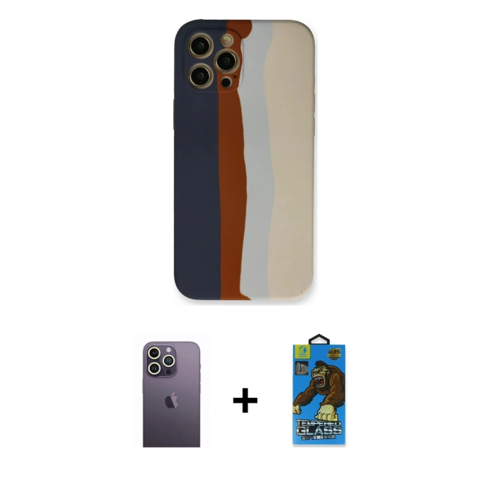 MARSİLYAN™- iPhone 12 Pro Max Kılıf Yadigar Çizgi - Siyah 18D Cam Ekran Koruyucu + Neon Fosforlu Kamera Lens - BZ