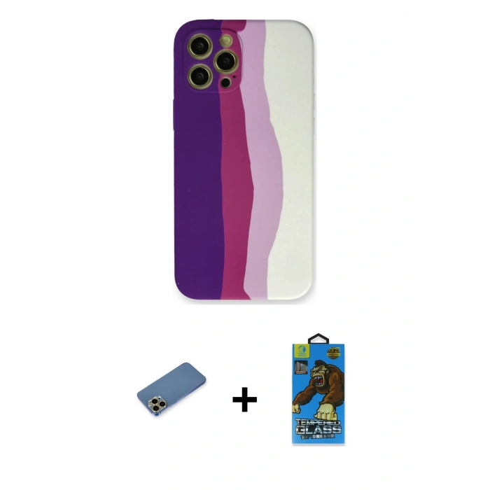 MARSİLYAN™- iPhone 12 Pro Max Kılıf Yadigar Çizgi - Siyah 18D Cam Ekran Koruyucu + Shine Kamera Lens Koruma Cam - GD