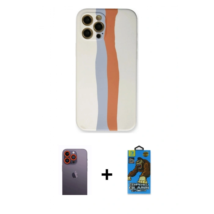 MARSİLYAN™- iPhone 12 Pro Max Kılıf Yadigar Çizgi - Siyah 18D Cam Ekran Koruyucu + Neon Fosforlu Kamera Lens - TU