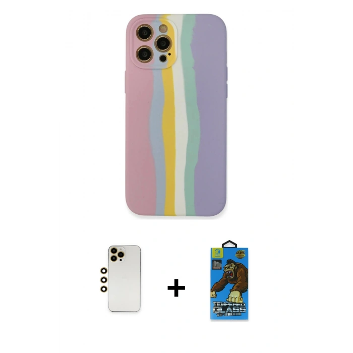 MARSİLYAN™- iPhone 12 Pro Max Kılıf Yadigar Çizgi - Siyah 18D Cam Ekran Koruyucu + Shine Kamera Lens - GD