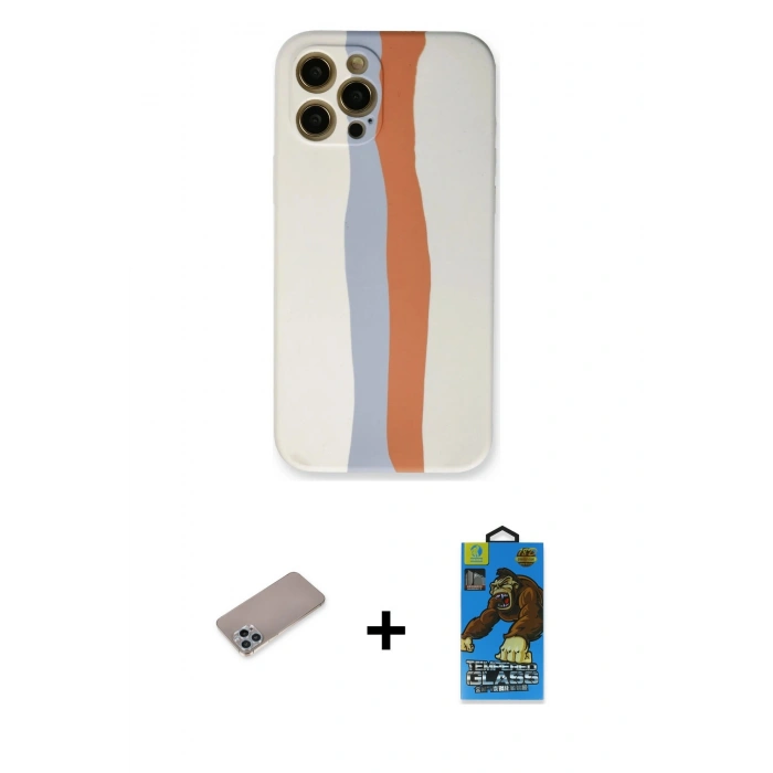 MARSİLYAN™- iPhone 12 Pro Max Kılıf Yadigar Çizgi - Siyah 18D Cam Ekran Koruyucu + Shine Kamera Lens Koruma Cam - SABE