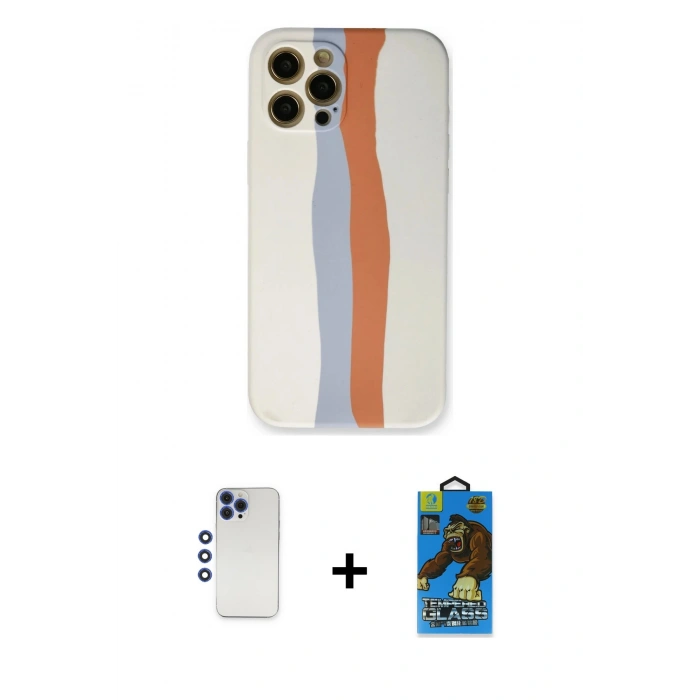 MARSİLYAN™- iPhone 12 Pro Max Kılıf Yadigar Çizgi - Siyah 18D Cam Ekran Koruyucu + Shine Kamera Lens - LT