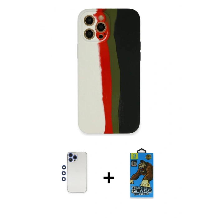 MARSİLYAN™- iPhone 12 Pro Max Kılıf Yadigar Çizgi - Siyah 18D Cam Ekran Koruyucu + Shine Kamera Lens - LT