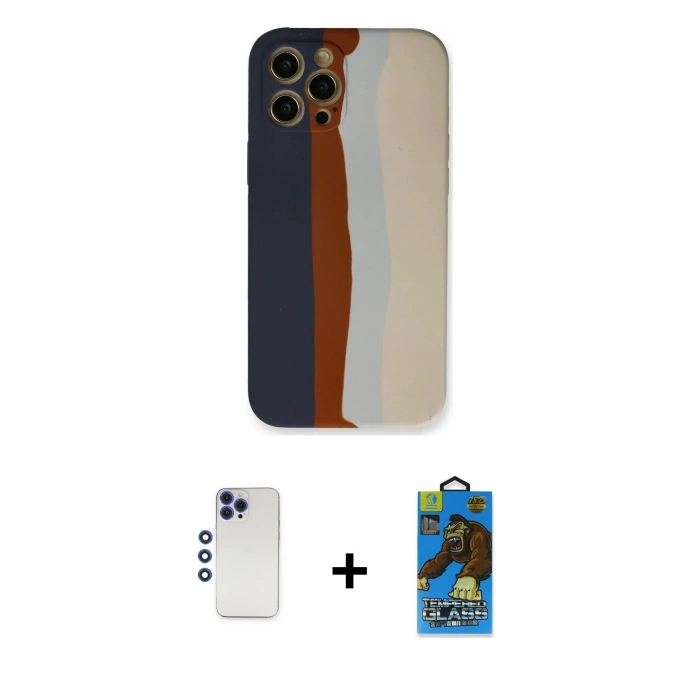 MARSİLYAN™- iPhone 12 Pro Max Kılıf Yadigar Çizgi - Siyah 18D Cam Ekran Koruyucu + Shine Kamera Lens - LT