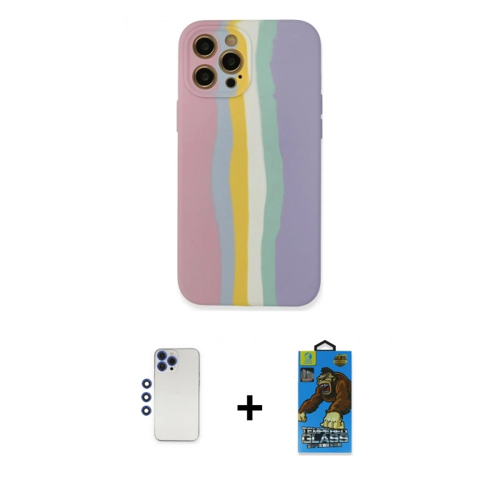 MARSİLYAN™- iPhone 12 Pro Max Kılıf Yadigar Çizgi - Siyah 18D Cam Ekran Koruyucu + Shine Kamera Lens - LT