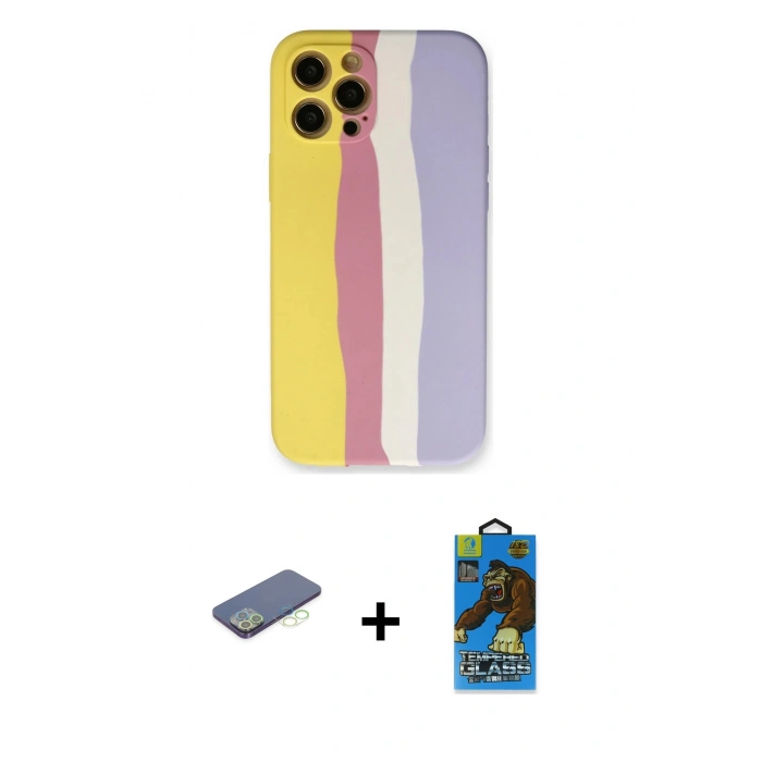 MARSİLYAN™- iPhone 12 Pro Max Kılıf Yadigar Çizgi - Siyah 18D Cam Ekran Koruyucu + Yeşil Renkli Kamera Lens Koruma Cam