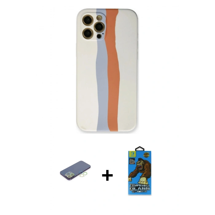 MARSİLYAN™- iPhone 12 Pro Max Kılıf Yadigar Çizgi - Siyah 18D Cam Ekran Koruyucu + Yeşil Renkli Kamera Lens Koruma Cam