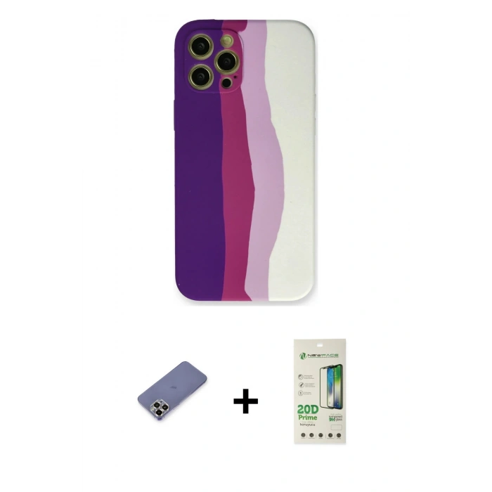 MARSİLYAN™- iPhone 12 Pro Max Kılıf Yadigar Çizgi - Siyah 20D Premium Cam Ekran Koruyucu + Metal Kamera Lens Koruma Cam - GD