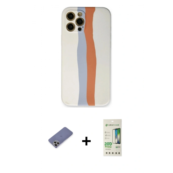 MARSİLYAN™- iPhone 12 Pro Max Kılıf Yadigar Çizgi - Siyah 20D Premium Cam Ekran Koruyucu + Metal Kamera Lens Koruma Cam - GD
