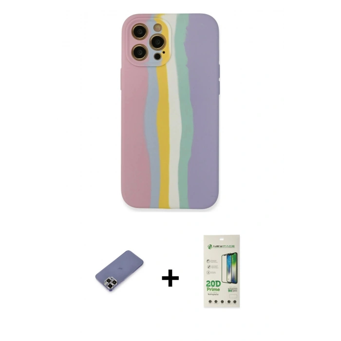 MARSİLYAN™- iPhone 12 Pro Max Kılıf Yadigar Çizgi - Siyah 20D Premium Cam Ekran Koruyucu + Metal Kamera Lens Koruma Cam - GD