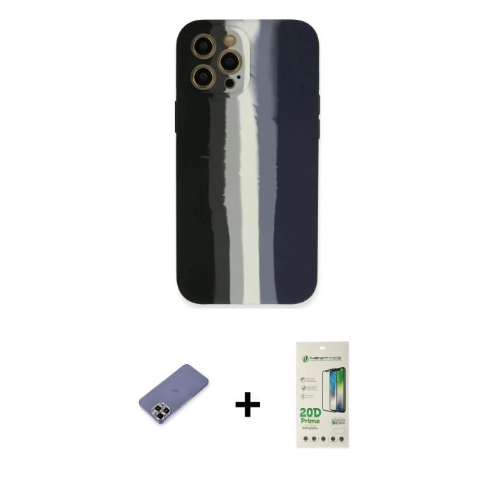 MARSİLYAN™- iPhone 12 Pro Max Kılıf Yadigar Çizgi - Siyah 20D Premium Cam Ekran Koruyucu + Metal Kamera Lens Koruma Cam - GD