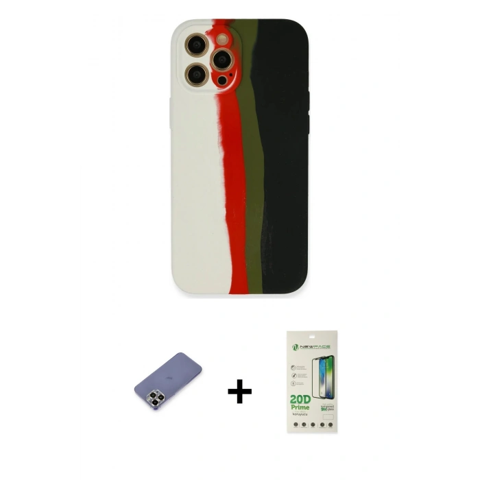 MARSİLYAN™- iPhone 12 Pro Max Kılıf Yadigar Çizgi - Siyah 20D Premium Cam Ekran Koruyucu + Metal Kamera Lens Koruma Cam - GD