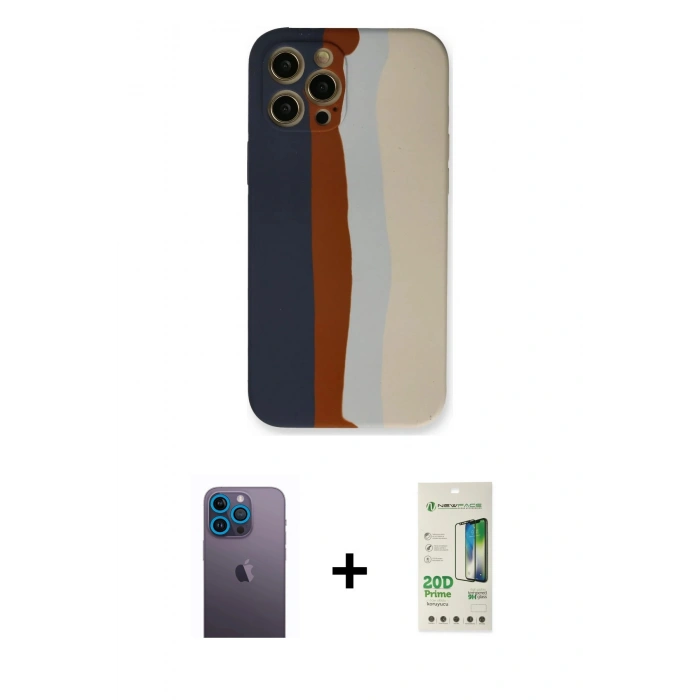 MARSİLYAN™- iPhone 12 Pro Max Kılıf Yadigar Çizgi - Siyah 20D Premium Cam Ekran Koruyucu + Neon Fosforlu Kamera Lens - MI