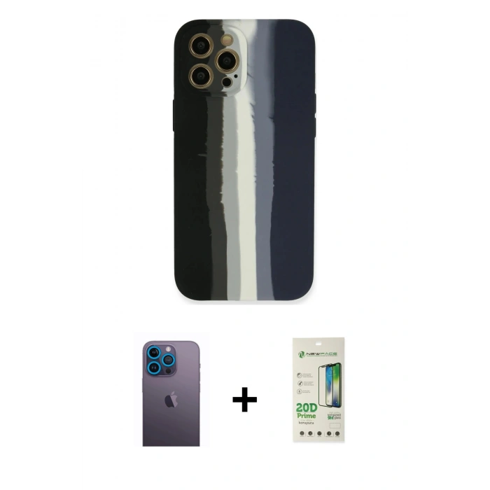 MARSİLYAN™- iPhone 12 Pro Max Kılıf Yadigar Çizgi - Siyah 20D Premium Cam Ekran Koruyucu + Neon Fosforlu Kamera Lens - MI