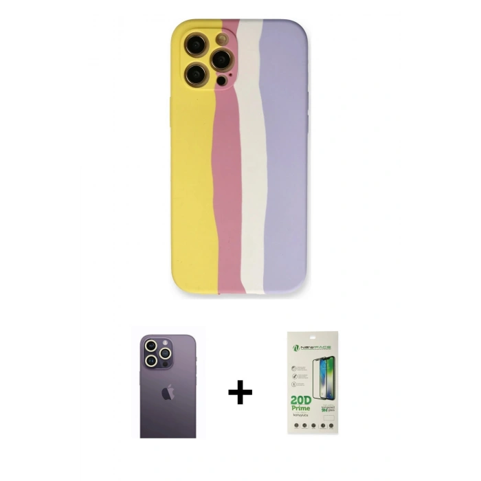 MARSİLYAN™- iPhone 12 Pro Max Kılıf Yadigar Çizgi - Siyah 20D Premium Cam Ekran Koruyucu + Neon Fosforlu Kamera Lens - BZ