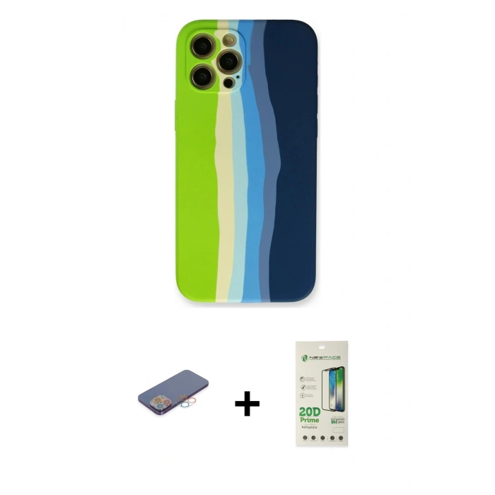 MARSİLYAN™- iPhone 12 Pro Max Kılıf Yadigar Çizgi - Siyah 20D Premium Cam Ekran Koruyucu + Pembe Renkli Kamera Lens Koruma Cam