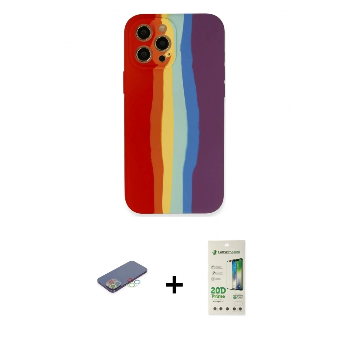 MARSİLYAN™- iPhone 12 Pro Max Kılıf Yadigar Çizgi - Siyah 20D Premium Cam Ekran Koruyucu + Renkli Kamera Lens Koruma Cam - MI