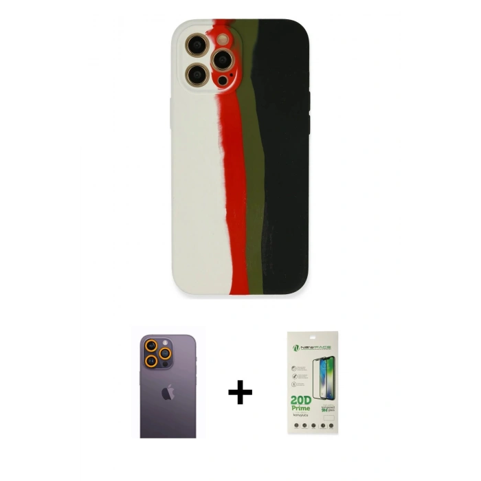 MARSİLYAN™- iPhone 12 Pro Max Kılıf Yadigar Çizgi - Siyah 20D Premium Cam Ekran Koruyucu + Neon Fosforlu Kamera Lens - SI