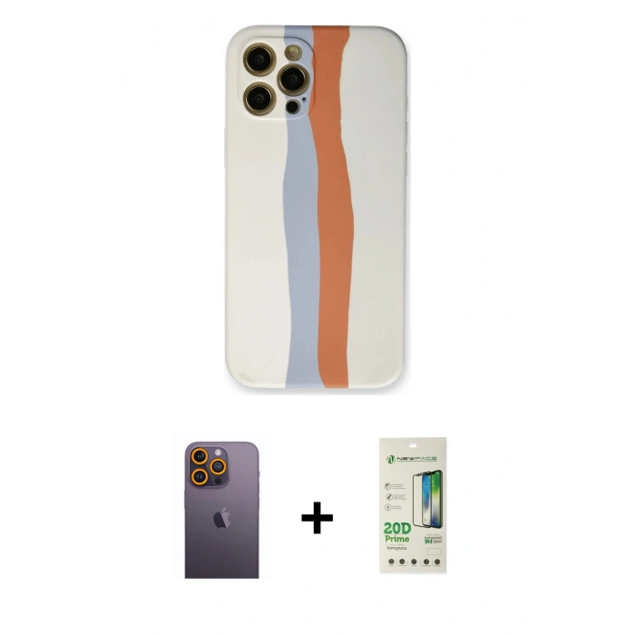 MARSİLYAN™- iPhone 12 Pro Max Kılıf Yadigar Çizgi - Siyah 20D Premium Cam Ekran Koruyucu + Neon Fosforlu Kamera Lens - SI