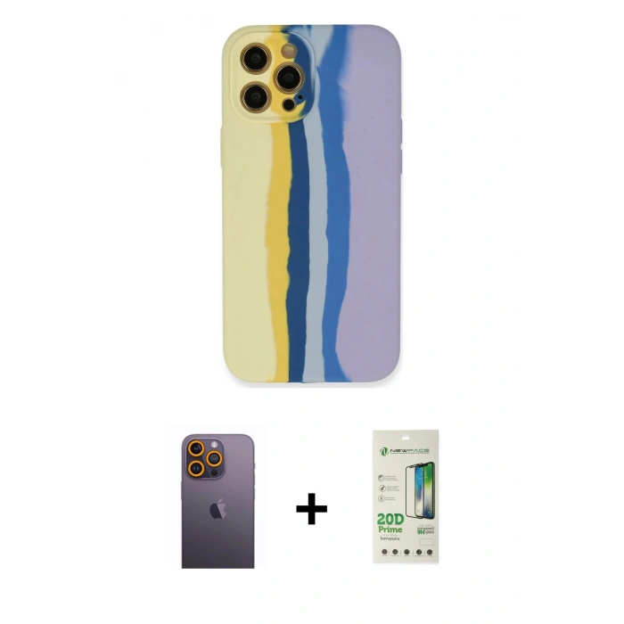 MARSİLYAN™- iPhone 12 Pro Max Kılıf Yadigar Çizgi - Siyah 20D Premium Cam Ekran Koruyucu + Neon Fosforlu Kamera Lens - SI