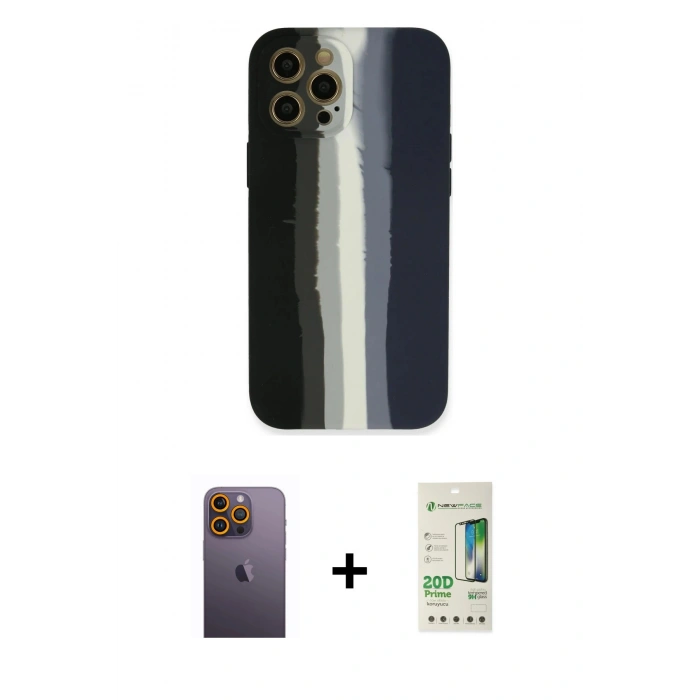 MARSİLYAN™- iPhone 12 Pro Max Kılıf Yadigar Çizgi - Siyah 20D Premium Cam Ekran Koruyucu + Neon Fosforlu Kamera Lens - SI