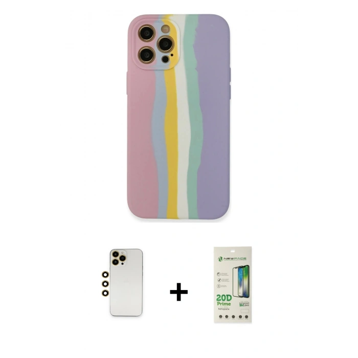 MARSİLYAN™- iPhone 12 Pro Max Kılıf Yadigar Çizgi - Siyah 20D Premium Cam Ekran Koruyucu + Shine Kamera Lens - GD