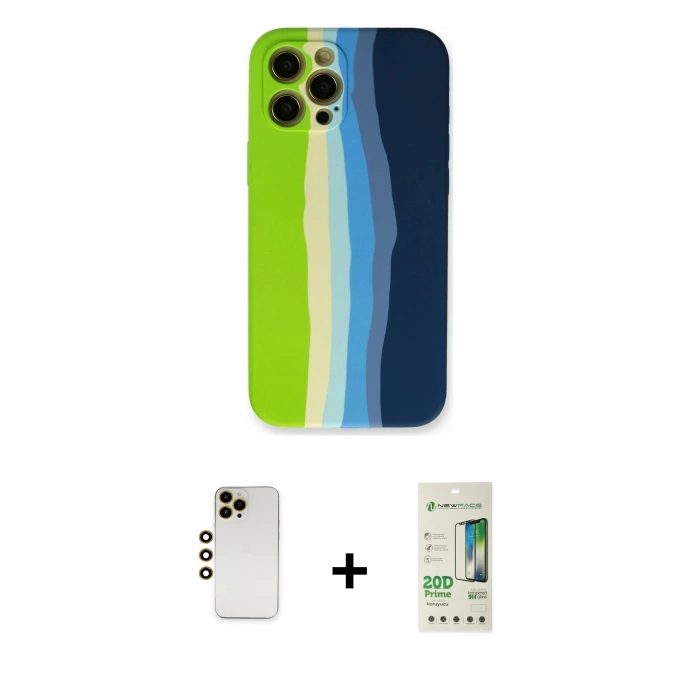 MARSİLYAN™- iPhone 12 Pro Max Kılıf Yadigar Çizgi - Siyah 20D Premium Cam Ekran Koruyucu + Shine Kamera Lens - GD