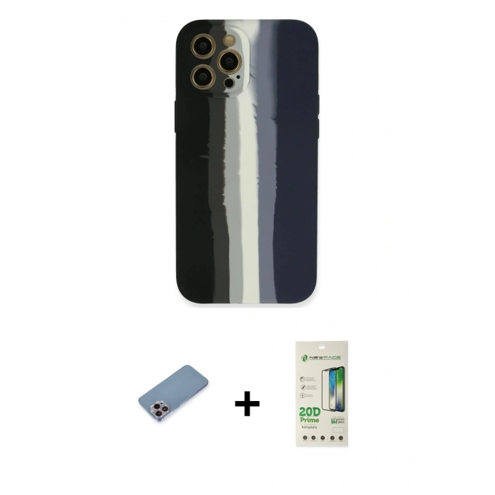 MARSİLYAN™- iPhone 12 Pro Max Kılıf Yadigar Çizgi - Siyah 20D Premium Cam Ekran Koruyucu + Shine Kamera Lens Koruma Cam - PE