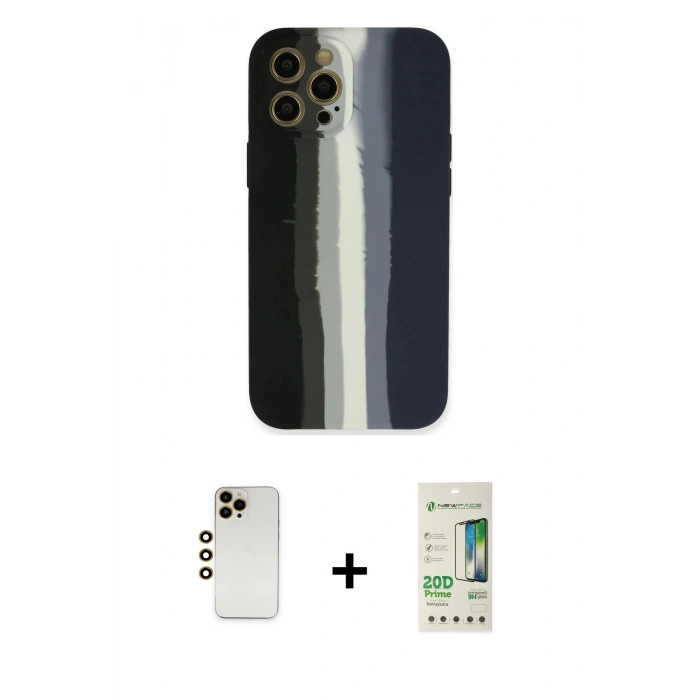 MARSİLYAN™- iPhone 12 Pro Max Kılıf Yadigar Çizgi - Siyah 20D Premium Cam Ekran Koruyucu + Shine Kamera Lens - GD
