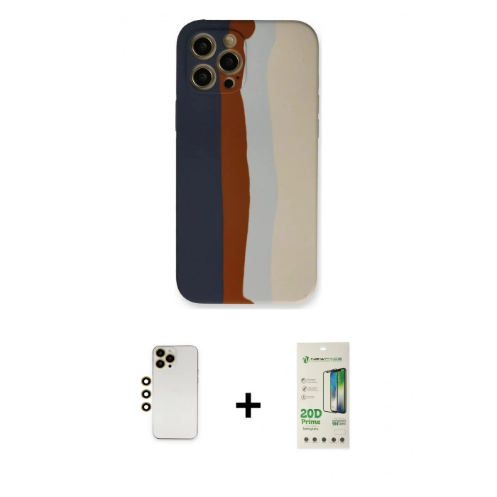 MARSİLYAN™- iPhone 12 Pro Max Kılıf Yadigar Çizgi - Siyah 20D Premium Cam Ekran Koruyucu + Shine Kamera Lens - GD