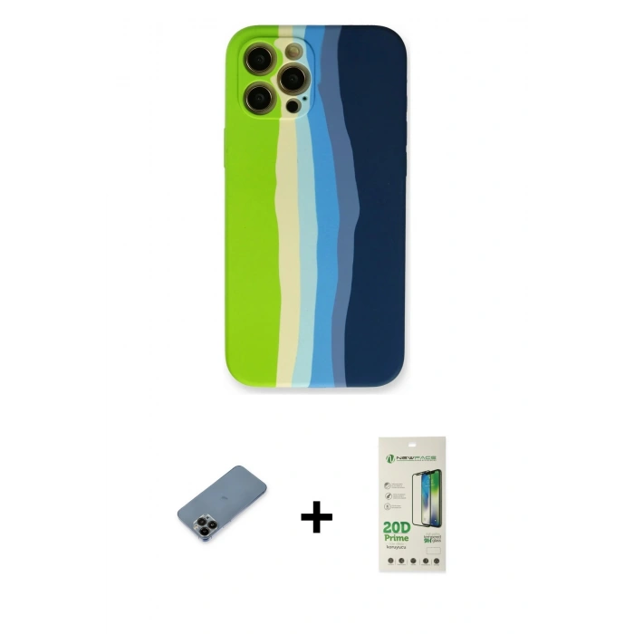 MARSİLYAN™- iPhone 12 Pro Max Kılıf Yadigar Çizgi - Siyah 20D Premium Cam Ekran Koruyucu + Shine Kamera Lens Koruma Cam - SH