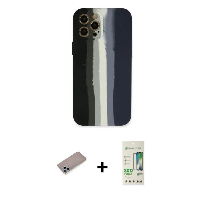 MARSİLYAN™- iPhone 12 Pro Max Kılıf Yadigar Çizgi - Siyah 20D Premium Cam Ekran Koruyucu + Shine Kamera Lens Koruma Cam - SABE