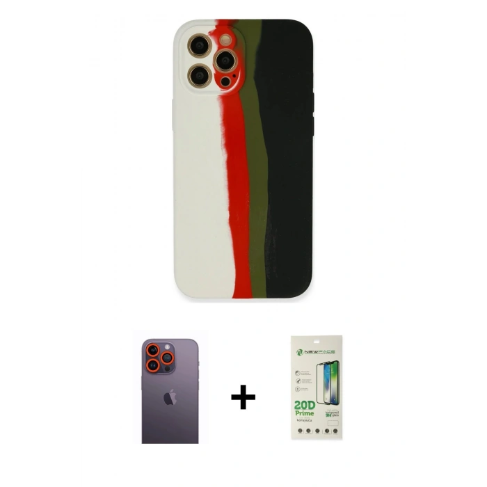 MARSİLYAN™- iPhone 12 Pro Max Kılıf Yadigar Çizgi - Siyah 20D Premium Cam Ekran Koruyucu + Neon Fosforlu Kamera Lens - TU