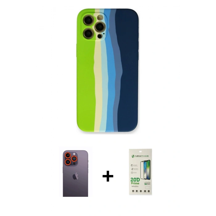 MARSİLYAN™- iPhone 12 Pro Max Kılıf Yadigar Çizgi - Siyah 20D Premium Cam Ekran Koruyucu + Neon Fosforlu Kamera Lens - TU