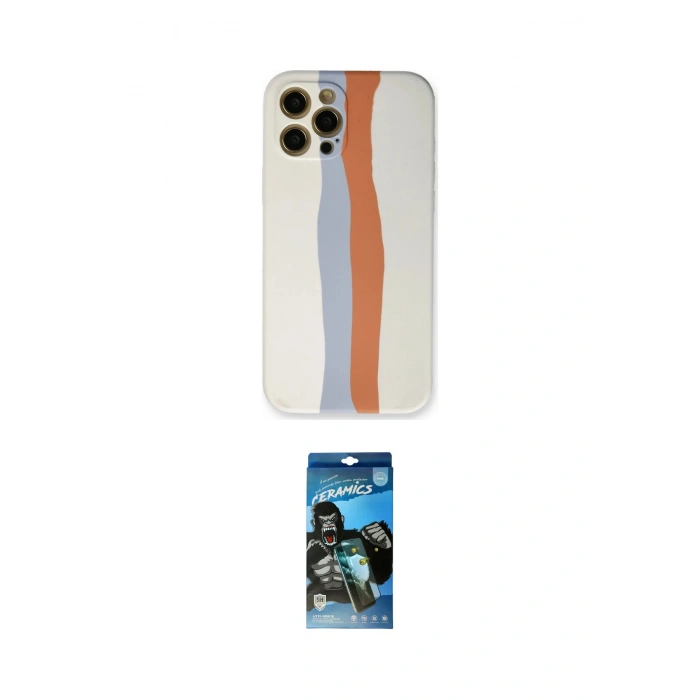 MARSİLYAN™- iPhone 12 Pro Max Kılıf Yadigar Çizgi - Siyah 34D Izgaralı Cam