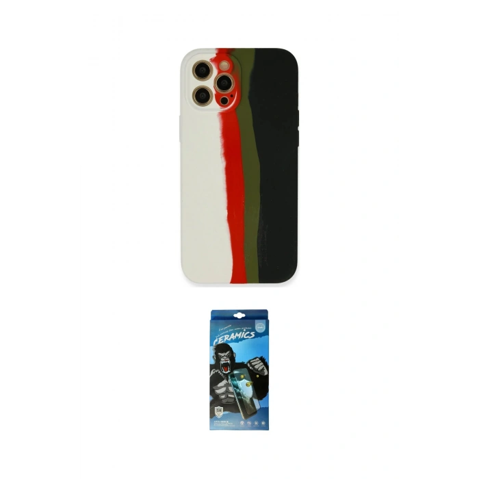 MARSİLYAN™- iPhone 12 Pro Max Kılıf Yadigar Çizgi - Siyah 34D Izgaralı Cam