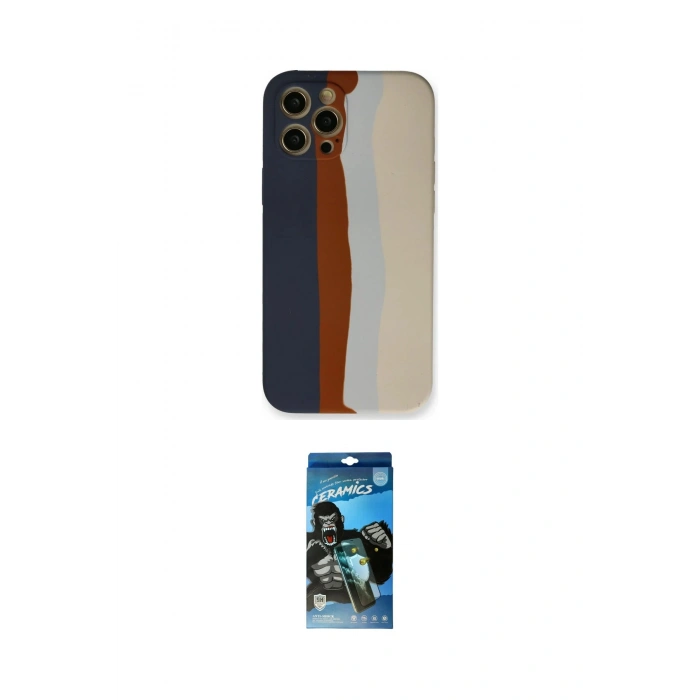 MARSİLYAN™- iPhone 12 Pro Max Kılıf Yadigar Çizgi - Siyah 34D Izgaralı Cam