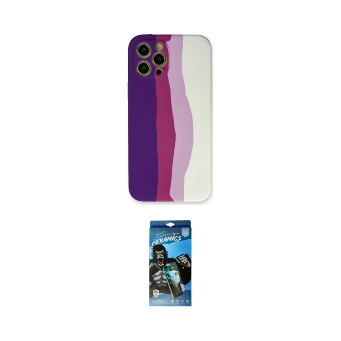 MARSİLYAN™- iPhone 12 Pro Max Kılıf Yadigar Çizgi - Siyah 34D Izgaralı Cam