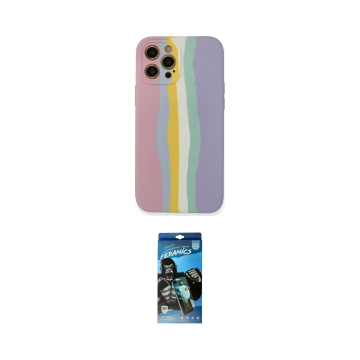 MARSİLYAN™- iPhone 12 Pro Max Kılıf Yadigar Çizgi - Siyah 34D Izgaralı Cam