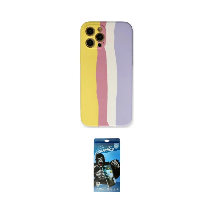 MARSİLYAN™- iPhone 12 Pro Max Kılıf Yadigar Çizgi - Siyah 34D Izgaralı Cam