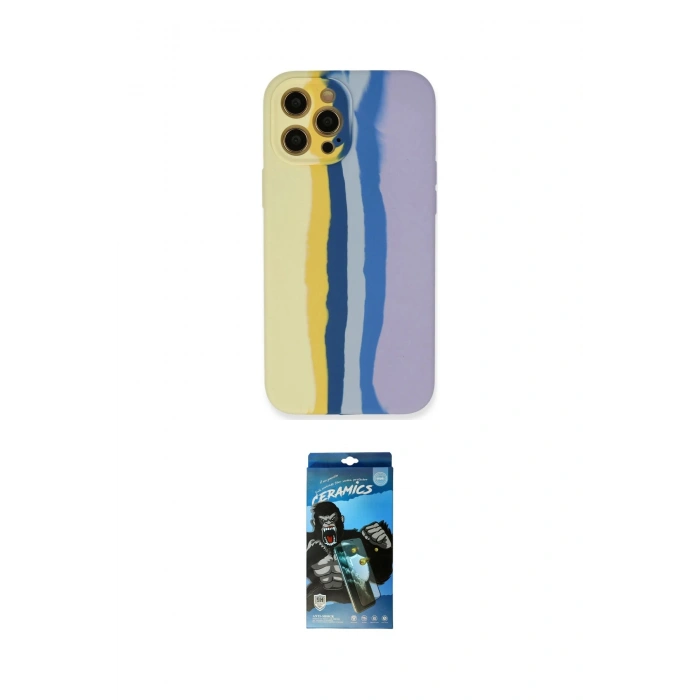 MARSİLYAN™- iPhone 12 Pro Max Kılıf Yadigar Çizgi - Siyah 34D Izgaralı Cam