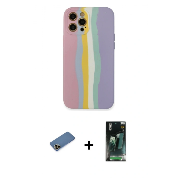 MARSİLYAN™- iPhone 12 Pro Max Kılıf Yadigar Çizgi - Siyah 360 Mat Full Body Arka Koruyucu + Shine Kamera Lens Koruma Cam - GD