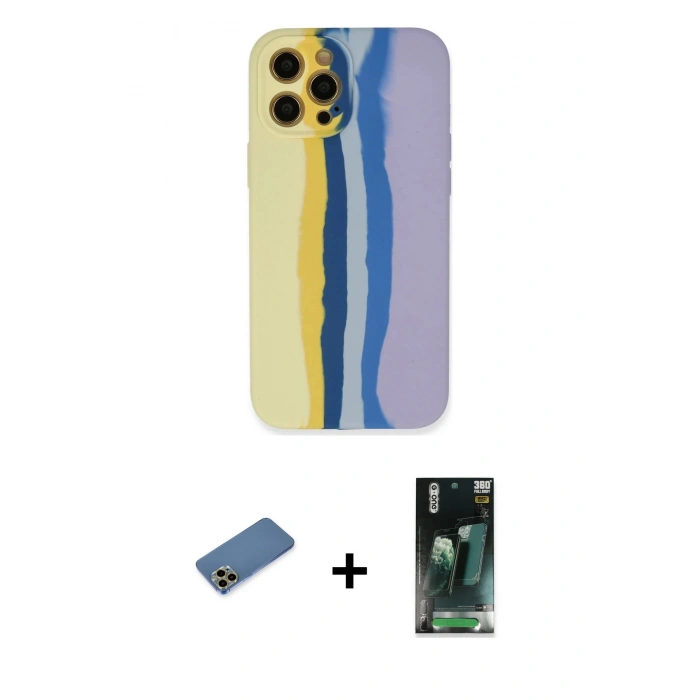 MARSİLYAN™- iPhone 12 Pro Max Kılıf Yadigar Çizgi - Siyah 360 Mat Full Body Arka Koruyucu + Shine Kamera Lens Koruma Cam - GD