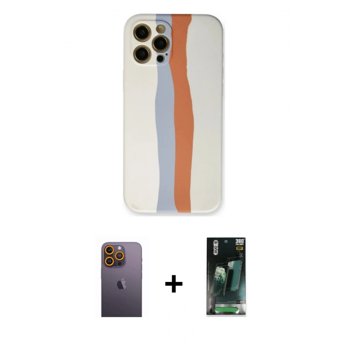 MARSİLYAN™- iPhone 12 Pro Max Kılıf Yadigar Çizgi - Siyah 360 Mat Full Body Arka Koruyucu + Neon Fosforlu Kamera Lens - SI