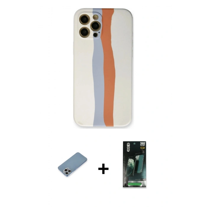 MARSİLYAN™- iPhone 12 Pro Max Kılıf Yadigar Çizgi - Siyah 360 Mat Full Body Arka Koruyucu + Shine Kamera Lens Koruma Cam - GI