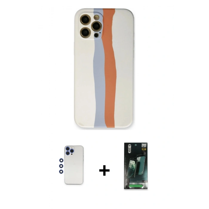 MARSİLYAN™- iPhone 12 Pro Max Kılıf Yadigar Çizgi - Siyah 360 Mat Full Body Arka Koruyucu + Shine Kamera Lens - LT