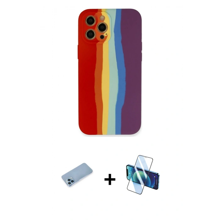 MARSİLYAN™- iPhone 12 Pro Max Kılıf Yadigar Çizgi - Siyah 3D Antistatik Cam Ekran Koruyucu + Shine Kamera Lens Koruma Cam - MI